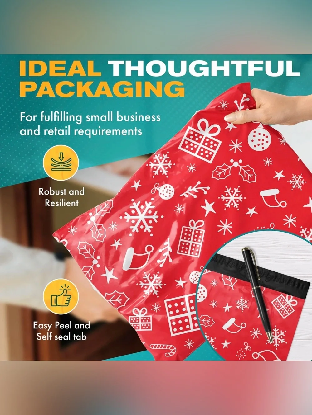 Holiday Christmas Poly Mailers 10”x13” - Set of 20